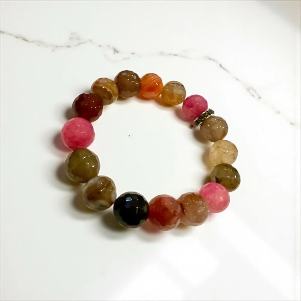 Boutique Pink Brown Faceted Stone Elastic Bracelet R $68